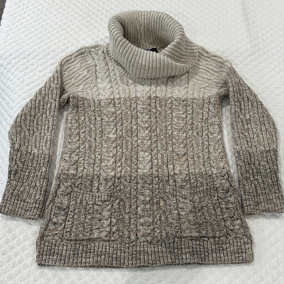 JEANNE PIERRE Sweaters - JEANNE PIERRE 100% Cotton Tan Beige Brown Cable Knit Cowl Neck Sweater Size L